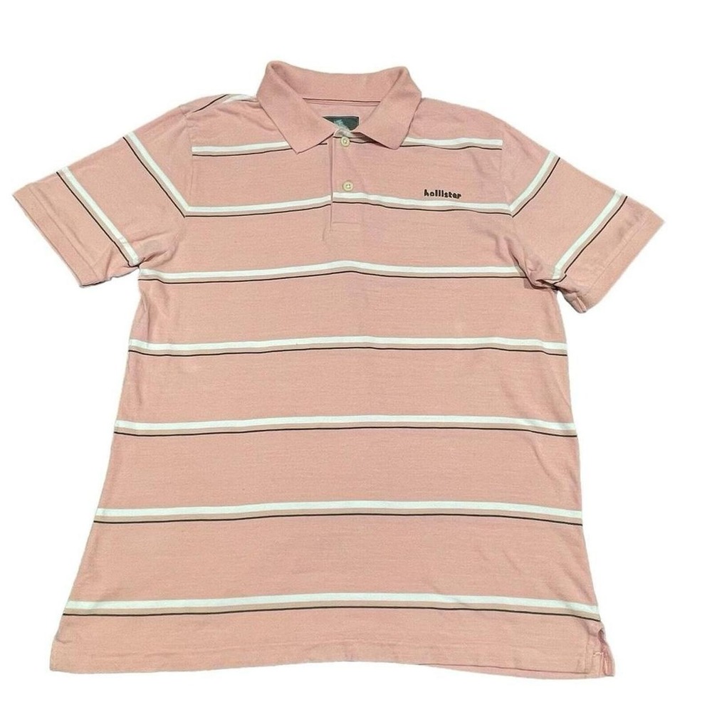 Hollister Shirt Men's Pink Stripe Short Sleeve Polo Rugby Vintage Y2K